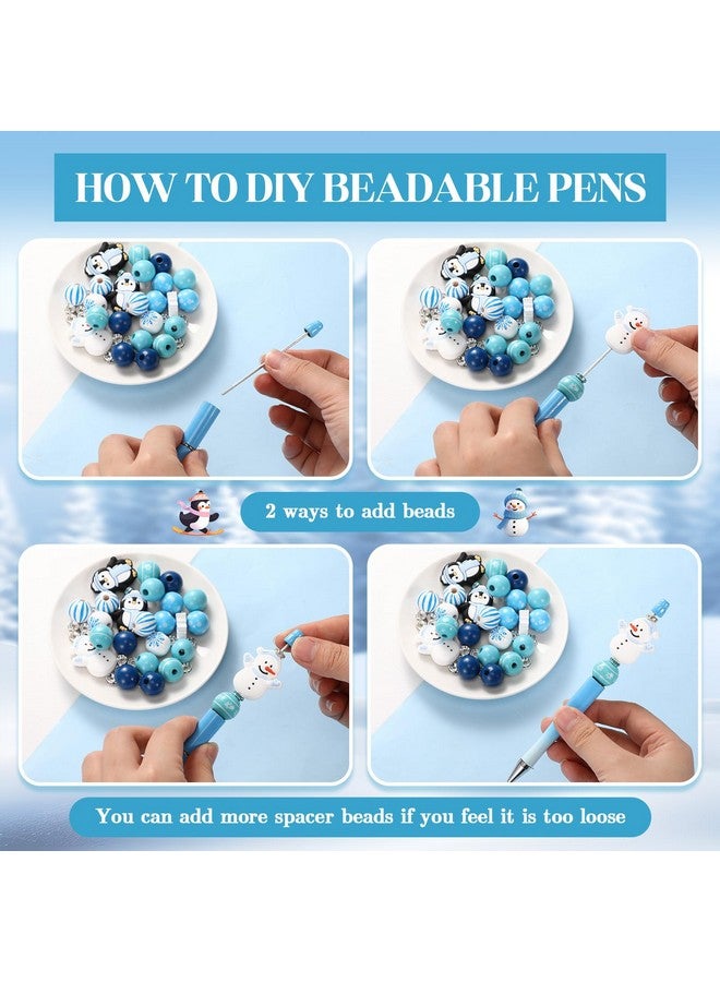 Geyee 12 Set Plastic Beadable Pens Assorted Bead Pens Wood Beads Crystal Spacer Beads Set Round Beads Black Ink Ballpoint Pen DIY Bead Pen Set for Women Kid Gift School Office Supplies (Polar Animals) - Image 4