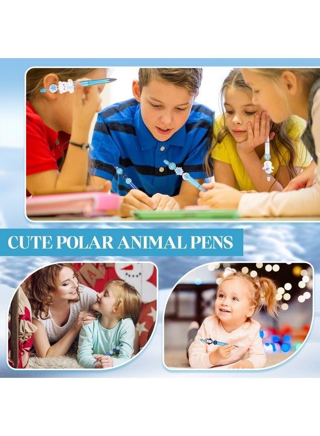 Geyee 12 Set Plastic Beadable Pens Assorted Bead Pens Wood Beads Crystal Spacer Beads Set Round Beads Black Ink Ballpoint Pen DIY Bead Pen Set for Women Kid Gift School Office Supplies (Polar Animals) - Image 5