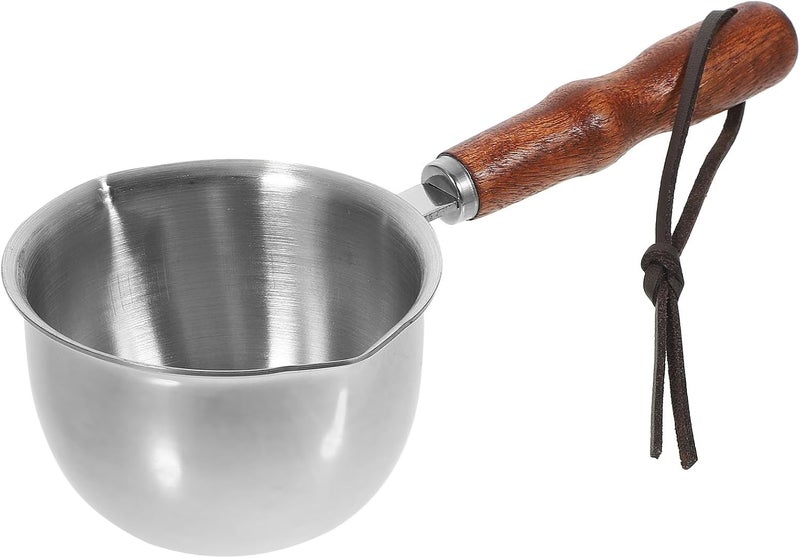 Stainless Steel Sauce Pan with Spout and Wood Handle 150ml Small Pour Oil Wok Mini Butter Melting Pot for Kitchen Cooking - Image 1