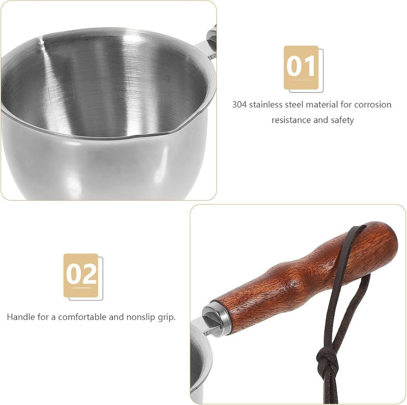Stainless Steel Sauce Pan with Spout and Wood Handle 150ml Small Pour Oil Wok Mini Butter Melting Pot for Kitchen Cooking - Image 3