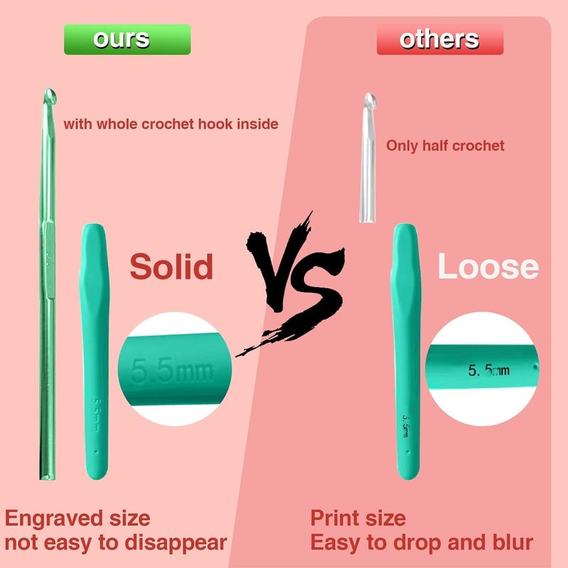 JERN طقم كروشيه JERN، طقم كروشيه للمبتدئين البالغين، حقيبة إبرة كروشيه للسفر، مع إبر كروشيه، 5 كرات خيوط ملونة، مستلزمات الحياكة (58 قطعة طقم كروشيه - أسود) - Image 2
