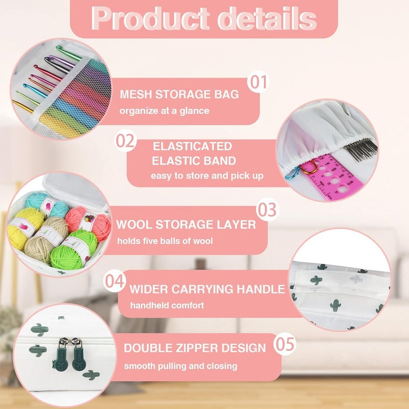 JERN طقم كروشيه JERN، طقم كروشيه للمبتدئين البالغين، حقيبة إبرة كروشيه للسفر، مع إبر كروشيه، 5 كرات خيوط ملونة، مستلزمات الحياكة (58 قطعة طقم كروشيه - أسود) - Image 4