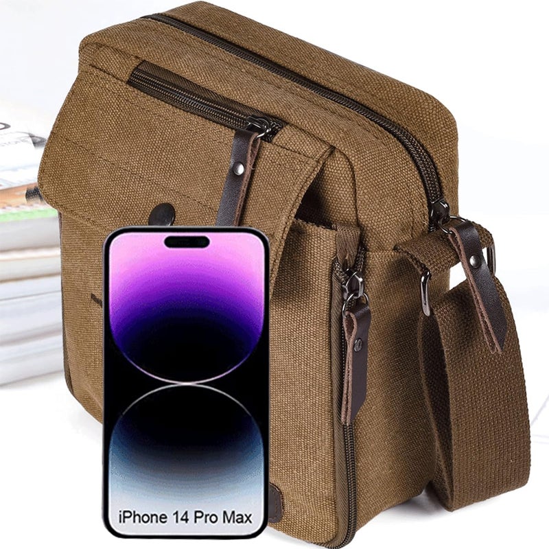 CAAORDKSO Mini Crossbody Bag Shoulder Bag for Men, Small Messenger Satchel Bag for Women Travel Bag Multi Pocket Purses (Coffee) - Image 2