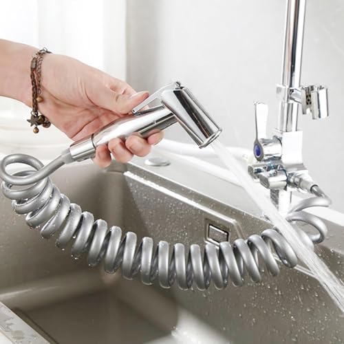 HASTHIP® Flexible Bidet Sprayer Hose, Spring Coil Extended to 2m, Durable Leak-Proof Water Hose for Personal Hygiene & Cleaning, Silver - Image 5