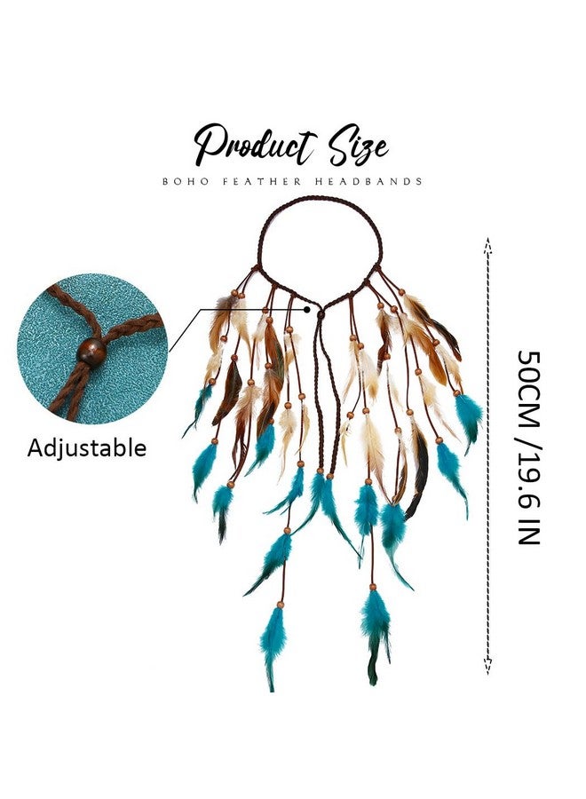 GORTIN Boho Feather Headband Hippie Headpiece Black Gypsy Costume Headdress Bohemian Headbands Indian Festival Feather Headwear Hair Accessory For Women And Girls (Ablue+Brown) - Image 4