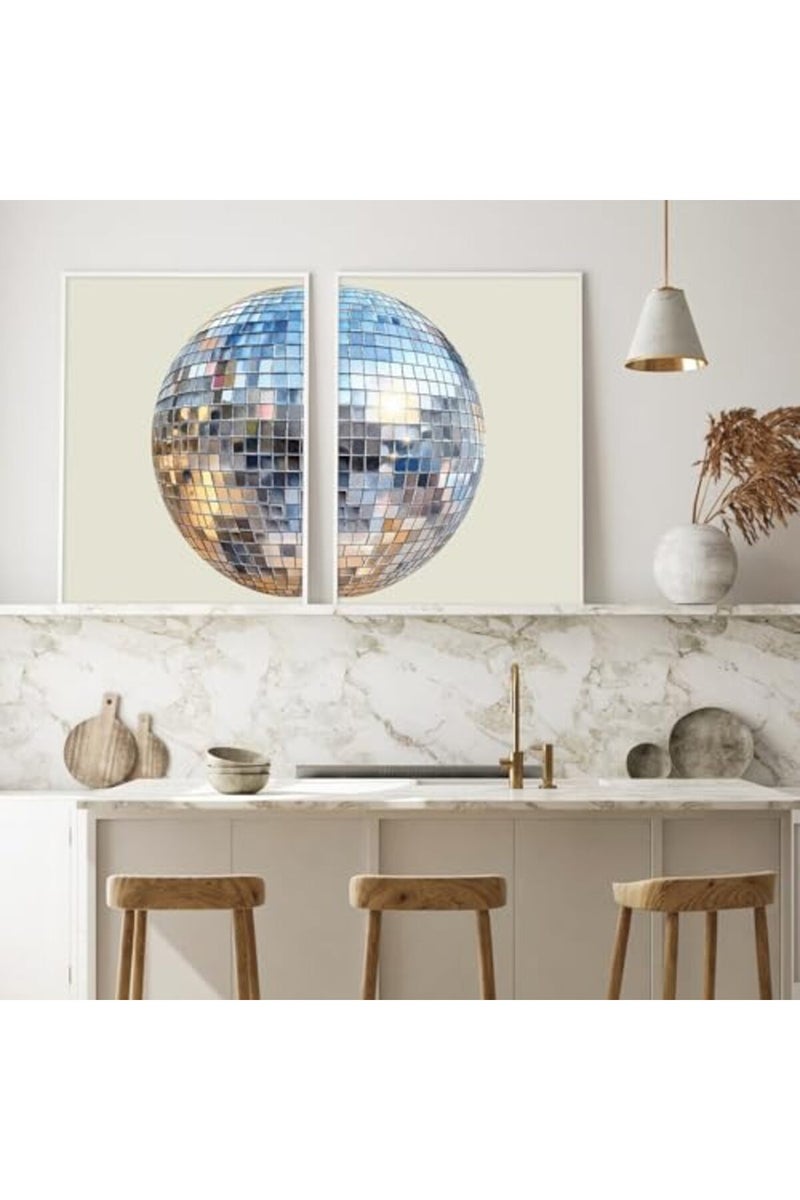 Baccone Disco Ball Wall Art Aesthetic Preppy Canvas Wall Decor Disco Ball Poster Funky Wall Art Trendy Prints Retro Art Girly Pictures for Living Room Bedroom 12x16 Inch Unframed Set of 2 - Image 3