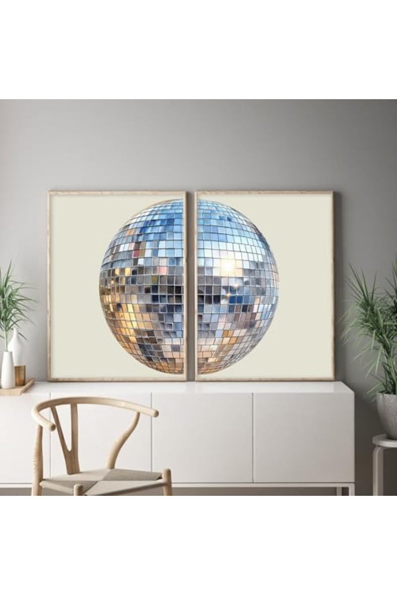 Baccone Disco Ball Wall Art Aesthetic Preppy Canvas Wall Decor Disco Ball Poster Funky Wall Art Trendy Prints Retro Art Girly Pictures for Living Room Bedroom 12x16 Inch Unframed Set of 2 - Image 5