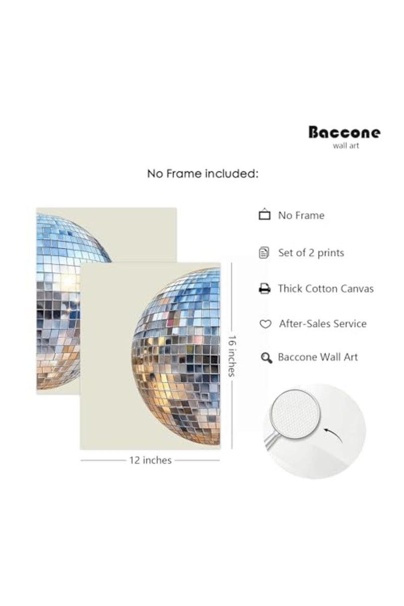 Baccone Disco Ball Wall Art Aesthetic Preppy Canvas Wall Decor Disco Ball Poster Funky Wall Art Trendy Prints Retro Art Girly Pictures for Living Room Bedroom 12x16 Inch Unframed Set of 2 - Image 2