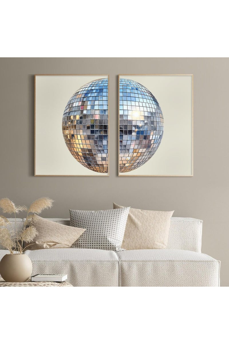 Baccone Disco Ball Wall Art Aesthetic Preppy Canvas Wall Decor Disco Ball Poster Funky Wall Art Trendy Prints Retro Art Girly Pictures for Living Room Bedroom 12x16 Inch Unframed Set of 2 - Image 1