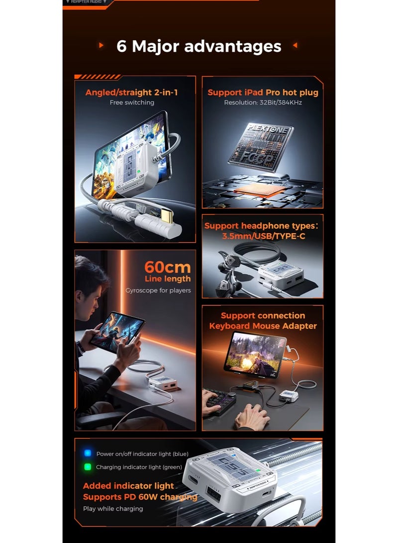 بليكستون وصلة بليكستون GS5 PRO متعدد الوظائف 5 في 1 منفذ سماعة رأس 3.5 ملم، ومنفذ USB، ومنفذ Type-C، ويدعم الشحن السريع بقوة 60 واط وجودة صوت Hi-Res يضمن التوافق مع مجموعة متنوعة من الأجهزة مثل iOS Pad، Galaxy S20، OnePlus 8 Pro والمزيد رمادي - Image 2