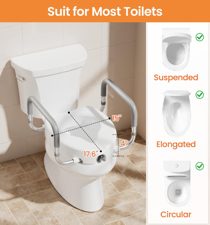 HOMLAND Raised Toilet Seat with Handles, Handicap Toilet Seat Risers for Seniors, Elevated Toilet Seat Fits Most Toilet, Gray - Image 4