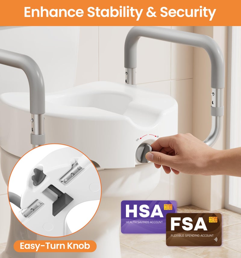 HOMLAND Raised Toilet Seat with Handles, Handicap Toilet Seat Risers for Seniors, Elevated Toilet Seat Fits Most Toilet, Gray - Image 2