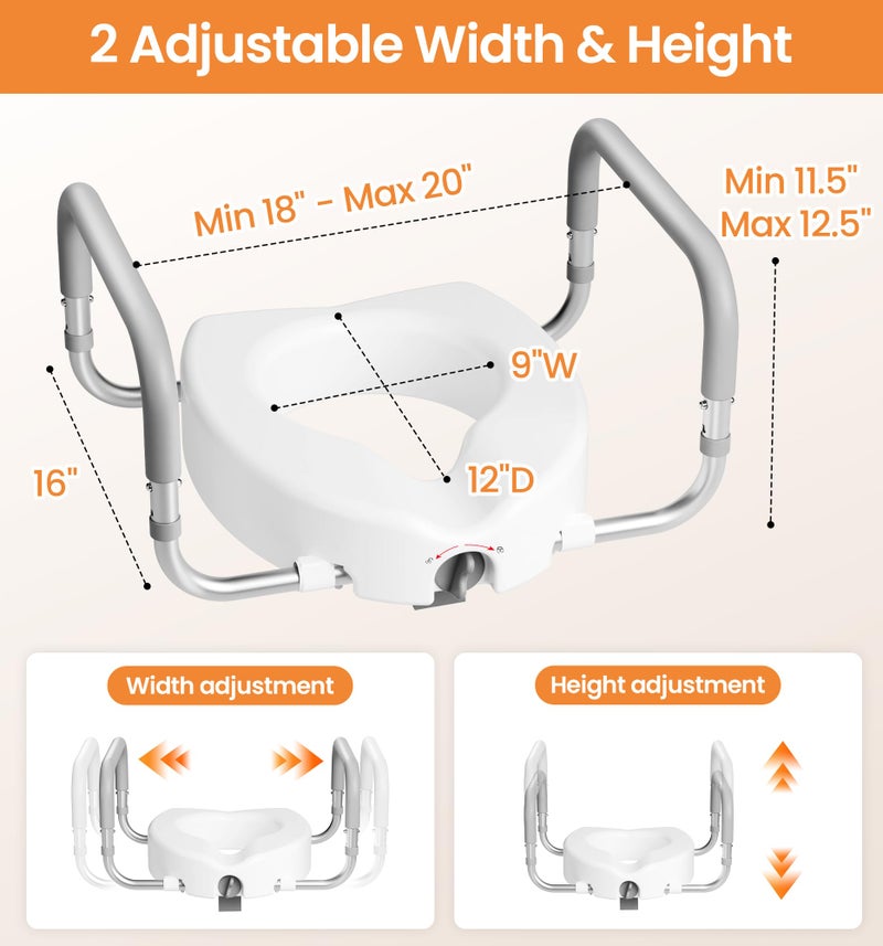 HOMLAND Raised Toilet Seat with Handles, Handicap Toilet Seat Risers for Seniors, Elevated Toilet Seat Fits Most Toilet, Gray - Image 3