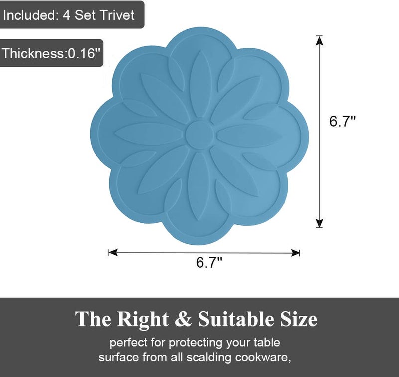 P Plus Fire Silicone Trivets for Hot Dishes Trivet Mat Hot Pads for Kitchen Non-Slip Coaster (Peacock, Set of 4) - Image 2