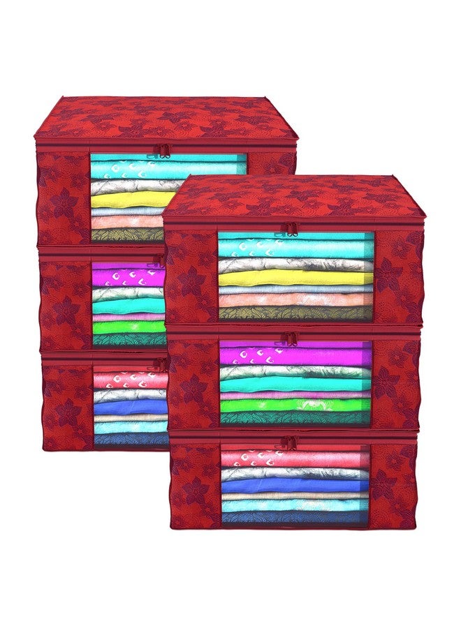 Kuber Industries Non-Woven Saree Covers With Zip|Saree Covers For Storage|Saree Packing Covers For Wedding|Pack Of 6 (Red) - Image 1