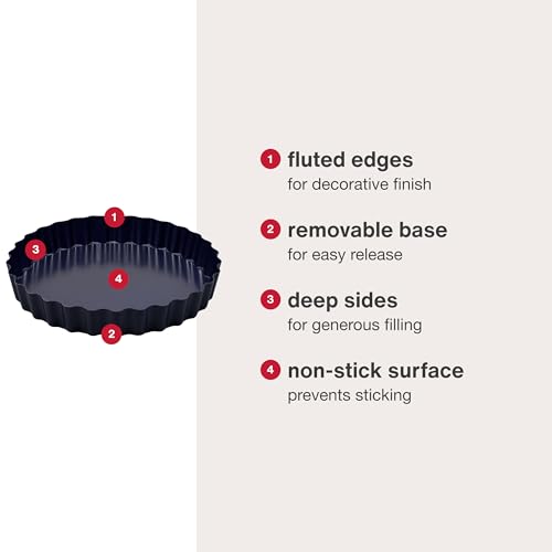 Zyliss E980197 Non-Stick Loose Base Tart Tin | 25cm/10in | Carbon Steel | Dark Blue | Cake Tin/Baking Tin/Bakeware/Cake Mould | Dishwasher Safe | 5 Year Guarantee - Image 4