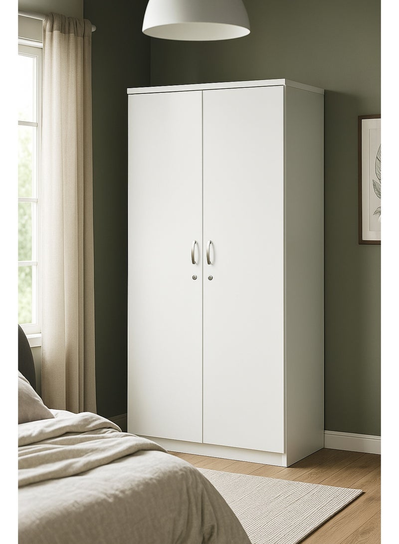 AFT Spacious Two-Door MDF Wardrobe with Lockable Compartments, Durable Metal Hinges, and Multiple Shelves for Organized Storage – Featuring Premium White Finish (Arfan) - Image 1