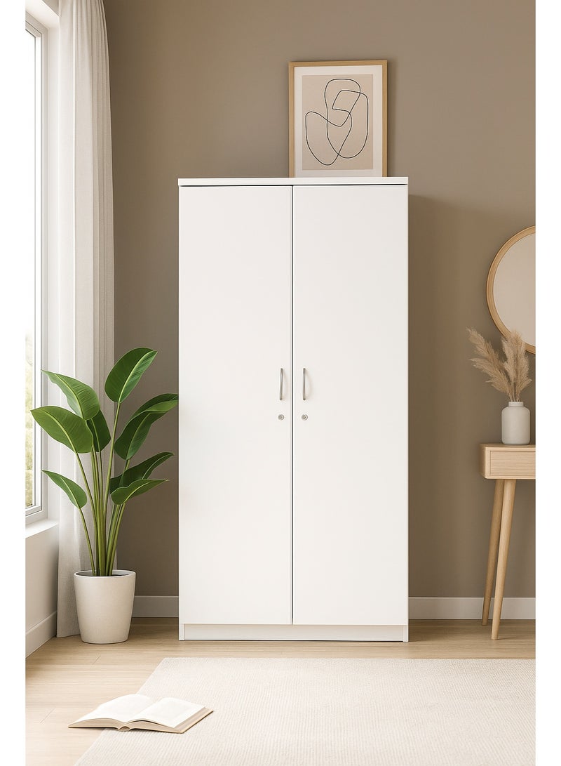 AFT Spacious Two-Door MDF Wardrobe with Lockable Compartments, Durable Metal Hinges, and Multiple Shelves for Organized Storage – Featuring Premium White Finish (Arfan) - Image 2