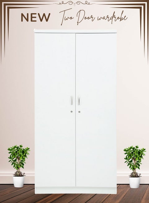 Spacious Two-Door MDF Wardrobe with Lockable Compartments, Durable Metal Hinges, and Multiple Shelves for Organized Storage – Featuring Premium White Finish (Arfan)