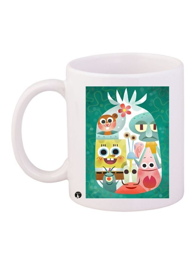 RYN SpongeBob SquarePants Printed Coffee Mug White/Green/Pink 11ounce