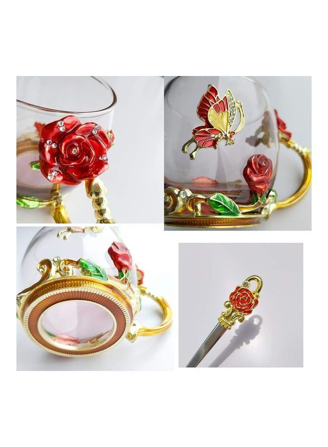 NIBEMINENT Designer Glass Cup With Lid Spoon And Saucer Multicolour 250millimeter - Image 4