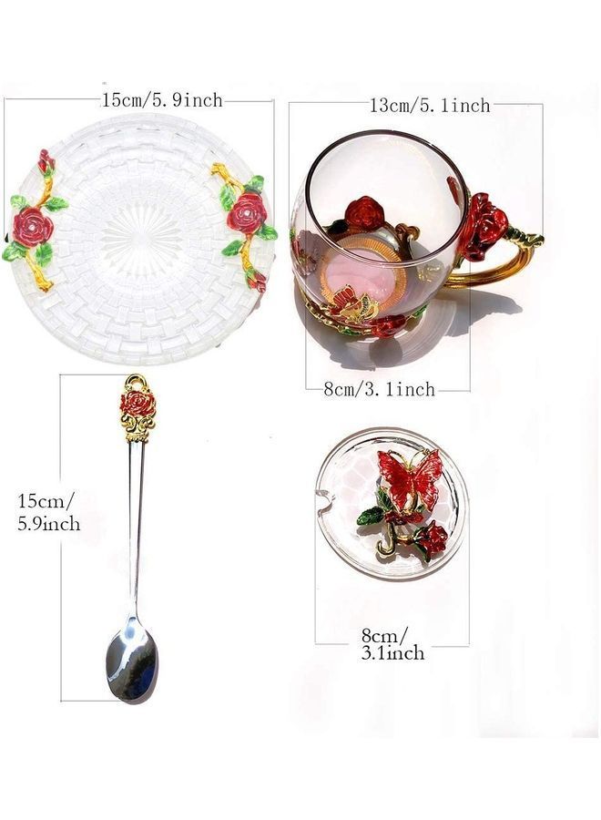 NIBEMINENT Designer Glass Cup With Lid Spoon And Saucer Multicolour 250millimeter - Image 5