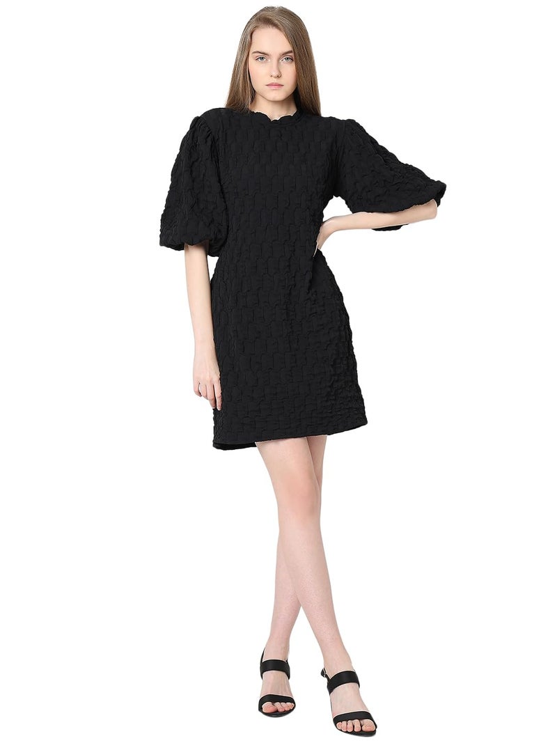 VERO MODA Women Textured Black Polyester Above Knee Length Sheath Dress - Image 5