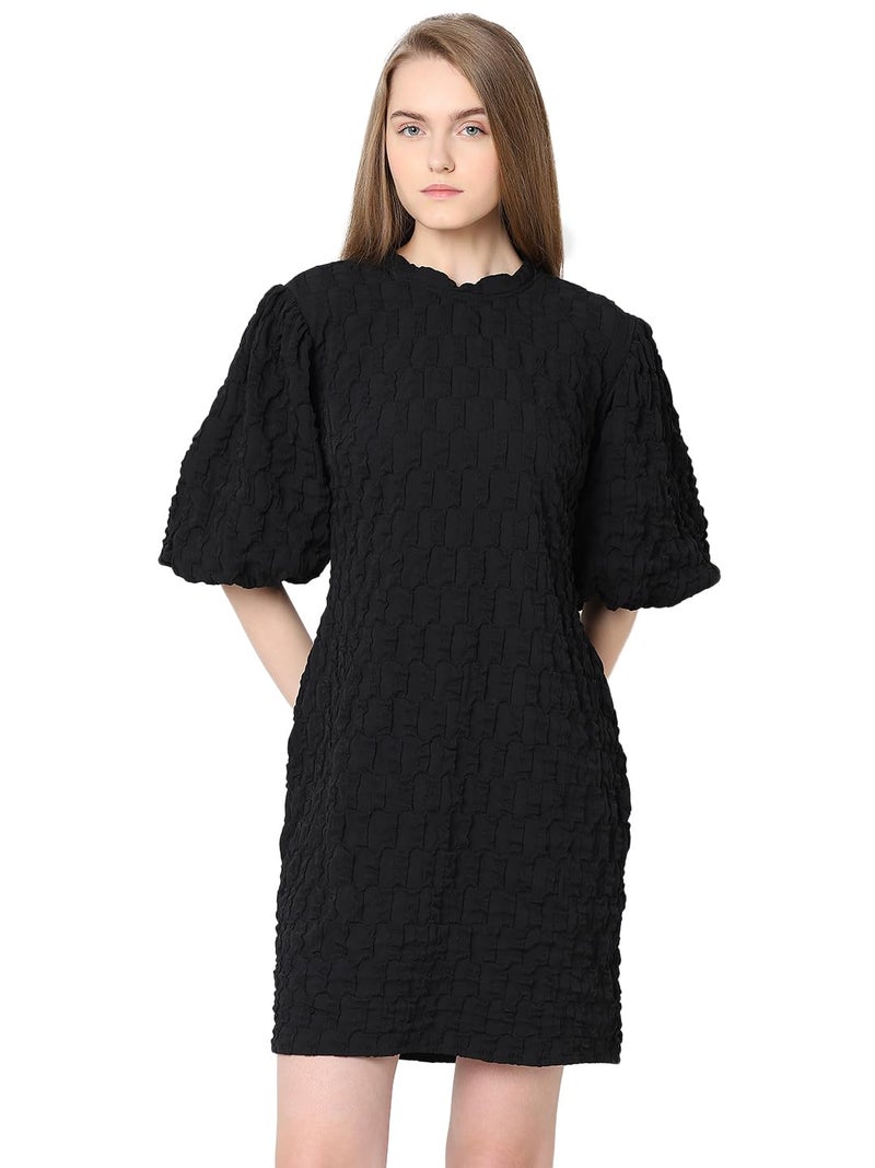 VERO MODA Women Textured Black Polyester Above Knee Length Sheath Dress - Image 1