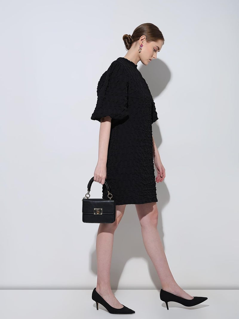 VERO MODA Women Textured Black Polyester Above Knee Length Sheath Dress - Image 2