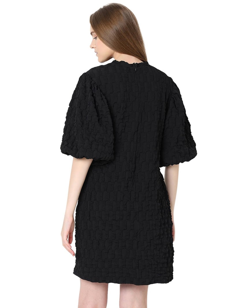 VERO MODA Women Textured Black Polyester Above Knee Length Sheath Dress - Image 4