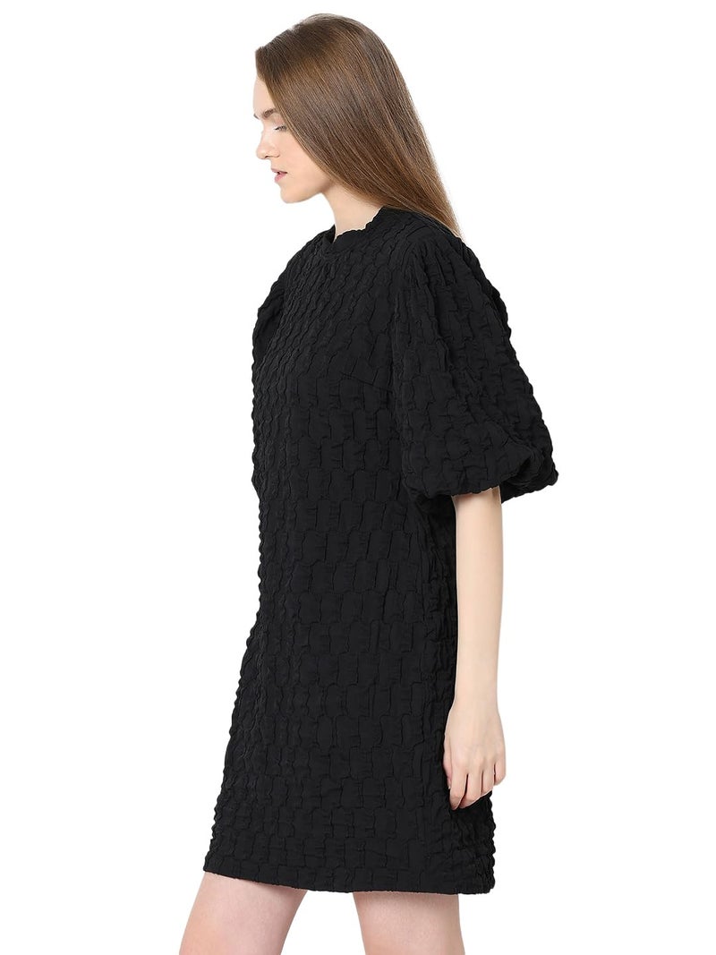 VERO MODA Women Textured Black Polyester Above Knee Length Sheath Dress - Image 3