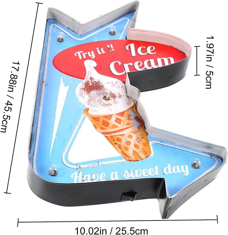 Retro Style Ice Cream Light Board Decorative LED Wall Decor for Home and Shop Vintage Iron Art Ice Cream Sign Atmosphere Enhancer Craftsmanship - Image 2