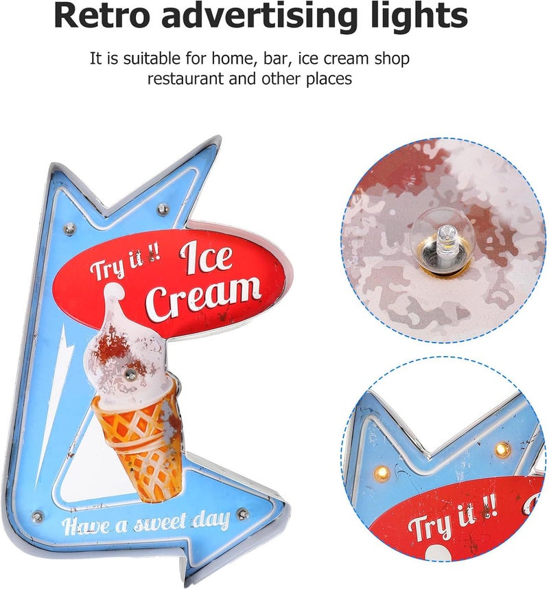 Retro Style Ice Cream Light Board Decorative LED Wall Decor for Home and Shop Vintage Iron Art Ice Cream Sign Atmosphere Enhancer Craftsmanship - Image 5