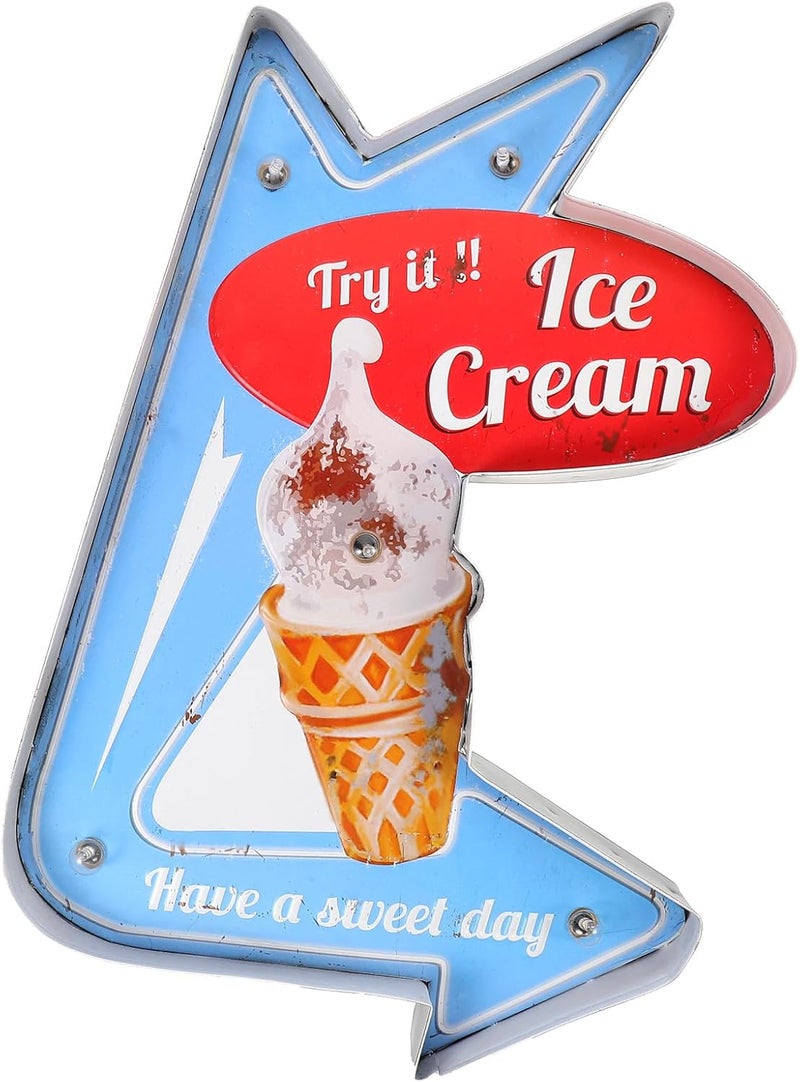 Retro Style Ice Cream Light Board Decorative LED Wall Decor for Home and Shop Vintage Iron Art Ice Cream Sign Atmosphere Enhancer Craftsmanship - Image 1