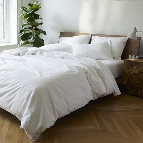 Brooklinen Luxury Percale Sheet Set 4 Piece 100 Cotton Bed Sheets 1 Fitted 1 Flat Sheet 2 Pillowcases Cotton Percale Sheets for Hot Sleepers Queen Size White