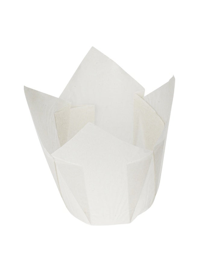 Restaurantware Panificio Premium 4 oz White Paper Tulip Baking Cup: Paper Baking Cups Perfect for Muffins, Cupcakes or Mini Snacks - Greaseproof - Disposable and Recyclable - 200ct Box  - Image 1