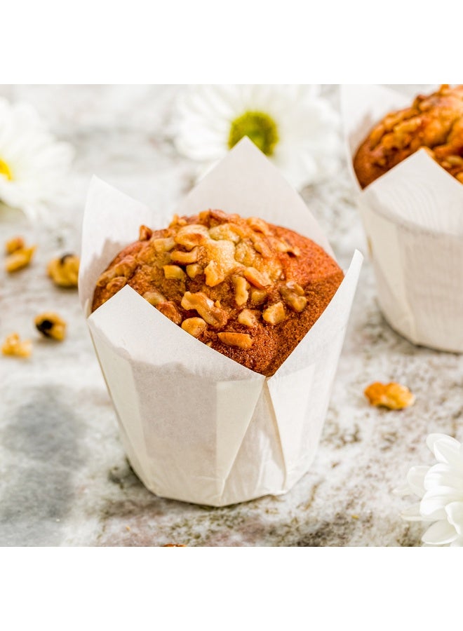 Restaurantware Panificio Premium 4 oz White Paper Tulip Baking Cup: Paper Baking Cups Perfect for Muffins, Cupcakes or Mini Snacks - Greaseproof - Disposable and Recyclable - 200ct Box  - Image 3