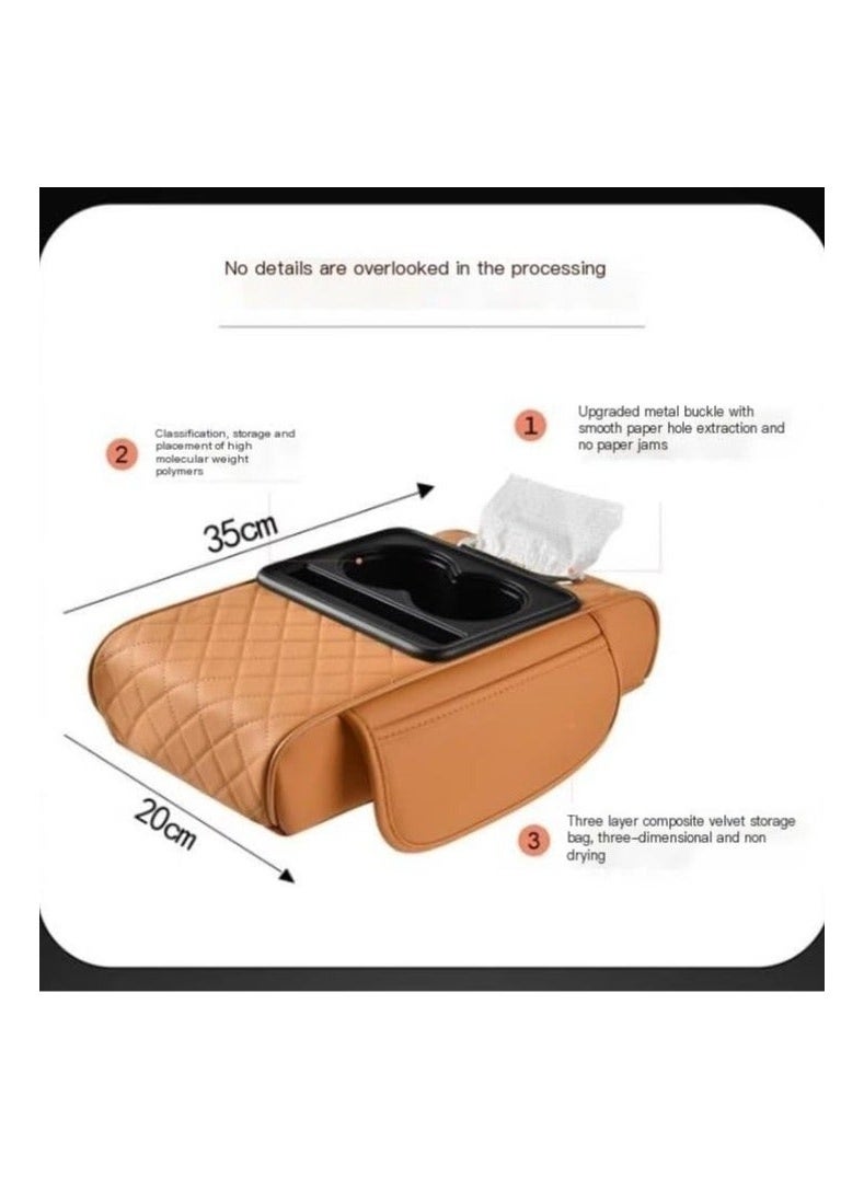 Arabest Car Armrest Cushion,5-in-1 Center Console Cover with 2 Storage Bags Cup Holder, Tissue Box Slot, Phone Slot for Car Sedans, Car Accessories Interior Organizers (Orange) - Image 3