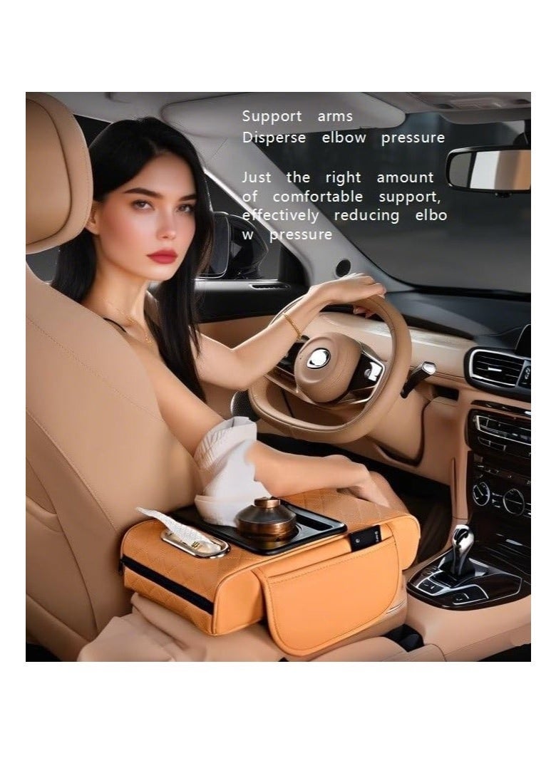 Arabest Car Armrest Cushion,5-in-1 Center Console Cover with 2 Storage Bags Cup Holder, Tissue Box Slot, Phone Slot for Car Sedans, Car Accessories Interior Organizers (Orange) - Image 2