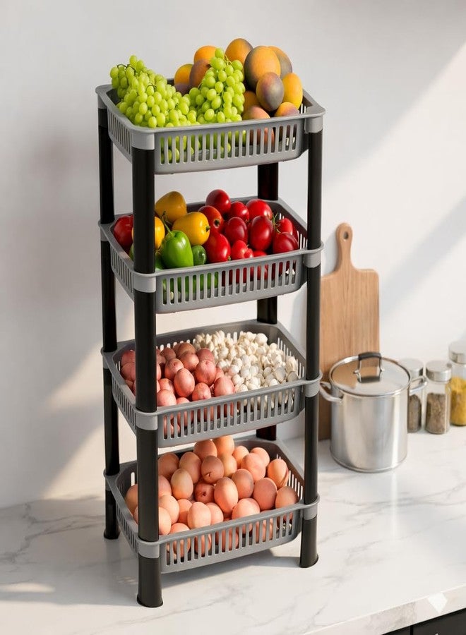 Morbrix Plastic Kitchen Rack, Multipurpose Vegetable & Fruit Storage Basket Organizer for Home, Pantry & Kitchen – Strong & Easy to Assemble (4 Layer, Silver) - Image 1