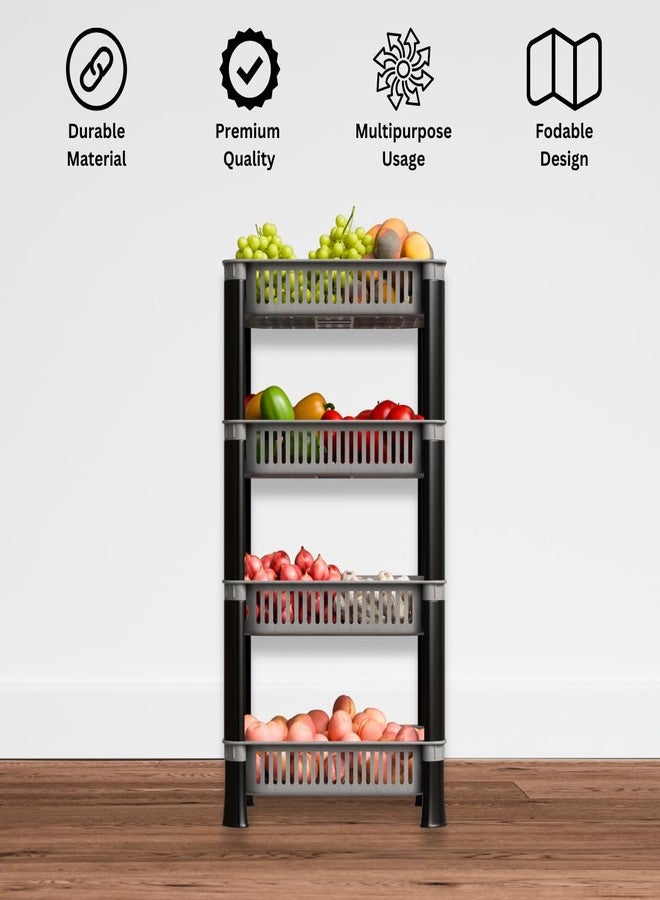 Morbrix Plastic Kitchen Rack, Multipurpose Vegetable & Fruit Storage Basket Organizer for Home, Pantry & Kitchen – Strong & Easy to Assemble (4 Layer, Silver) - Image 3