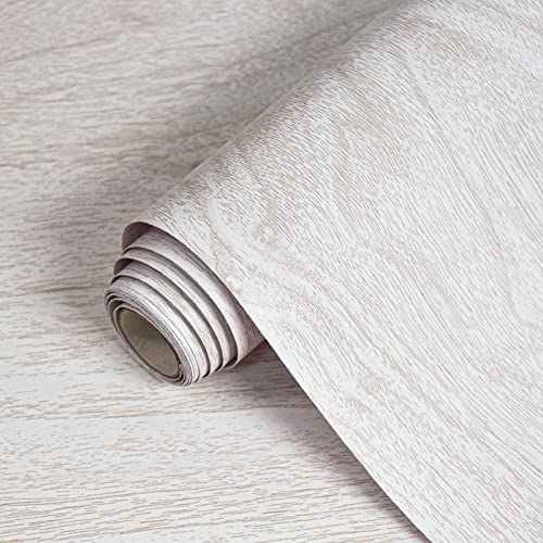 Lativo White Wood Contact Paper for Cabinets and Drawers Wood Grain Peel and Stick Wallpaper for Furniture Table Shelf Liner Self-Adhesive Wallpaper Vinyl Waterproof Easy to Install/Clean 18inW 393inL - Image 1