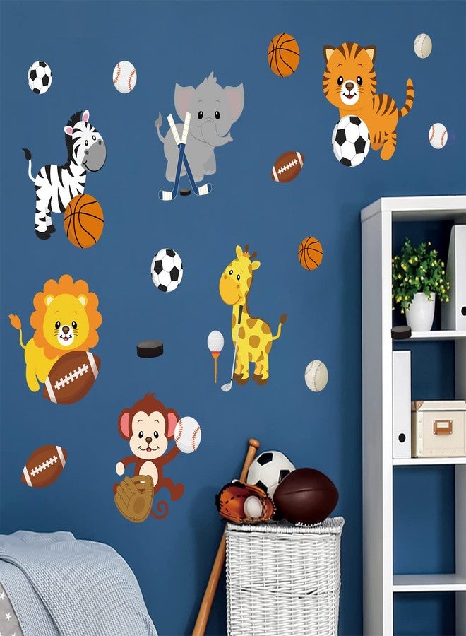Supzone Cartoon Animal Sport Wall Decals - Sports Balls, Jungle Monkey Lion Giraffe DIY Vinyl Wall Art Stickers for Kids Baby Nursery Playroom Bedroom Girls Boy Room Decor - Image 3
