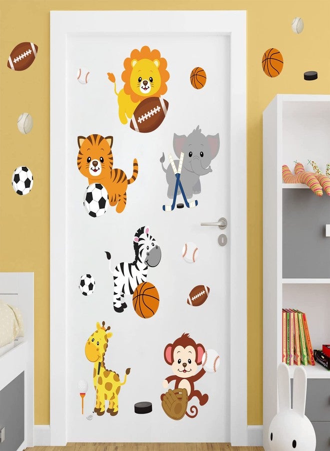 Supzone Cartoon Animal Sport Wall Decals - Sports Balls, Jungle Monkey Lion Giraffe DIY Vinyl Wall Art Stickers for Kids Baby Nursery Playroom Bedroom Girls Boy Room Decor - Image 5