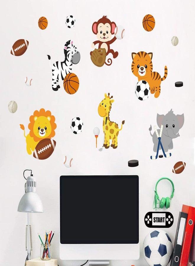 Supzone Cartoon Animal Sport Wall Decals - Sports Balls, Jungle Monkey Lion Giraffe DIY Vinyl Wall Art Stickers for Kids Baby Nursery Playroom Bedroom Girls Boy Room Decor - Image 2