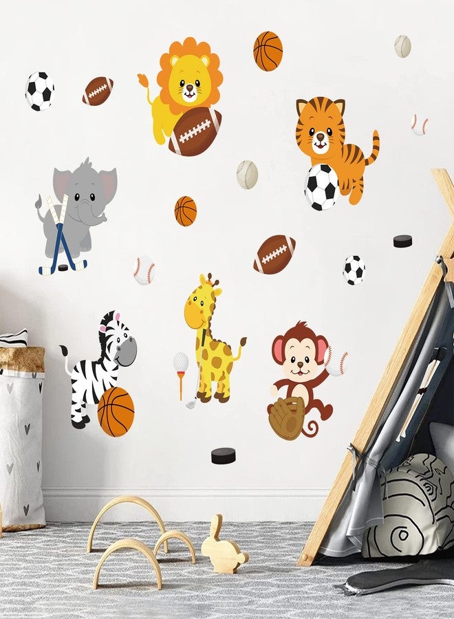 Supzone Cartoon Animal Sport Wall Decals - Sports Balls, Jungle Monkey Lion Giraffe DIY Vinyl Wall Art Stickers for Kids Baby Nursery Playroom Bedroom Girls Boy Room Decor - Image 4