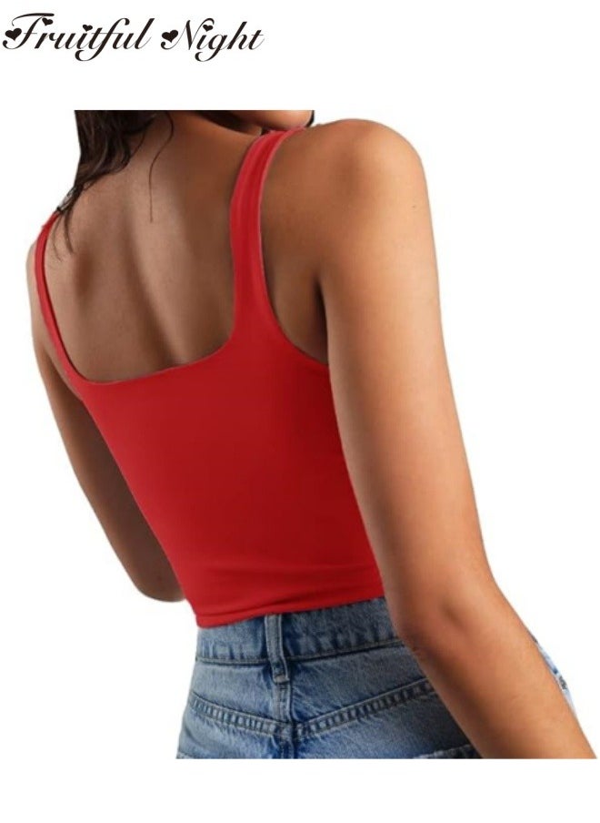 Fruitful Night - Women's Sleeveless Tank Top Square Neck Double Layer Fitness Sports Casual Basic Top - Image 1