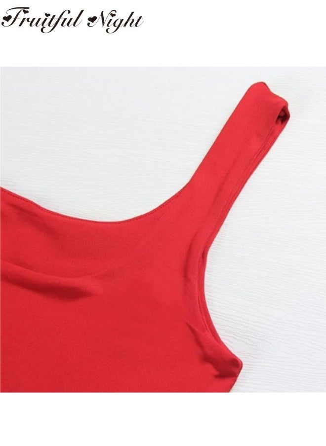 Fruitful Night - Women's Sleeveless Tank Top Square Neck Double Layer Fitness Sports Casual Basic Top - Image 1