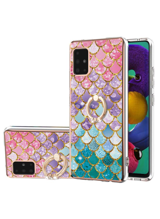 S-TOP Case For Samsung Galaxy A51 5G Electroplating Pattern IMD TPU Shockproof Case with Rhinestone Ring Holder - Image 1