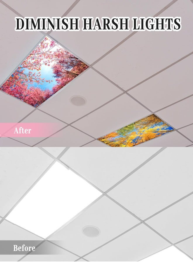 ROCEEI Pack of 4 Fluorescent Light Covers for Ceiling Lights, 4 x 2 ft, Magnetic Light Covers Classroom Light Filters Drop Fluorescent Light Shade Panel for Office Home School (Season) - Image 3